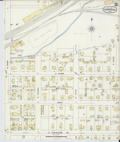 Sanborn Fire Insurance Map from Ishpeming, Marquette County, Michigan (1897), Sheet #0008 - Complete Map Set gallery image, historic Sanborn map, vintage wall art, Michigan Michigan
