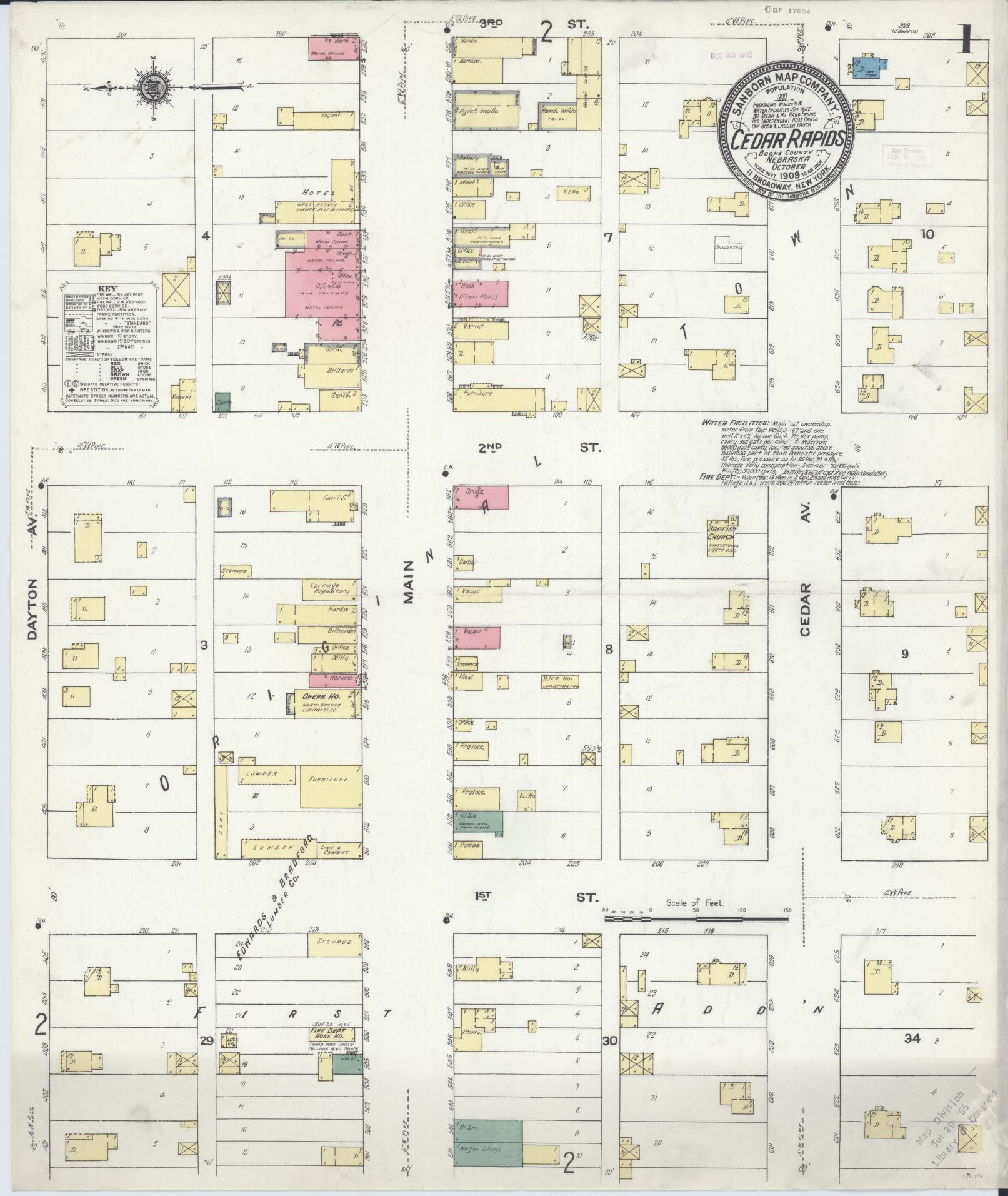 Sanborn Fire Insurance Map from Cedar Rapids, Boone County, Nebraska. (1909) – Historic Sanborn Fire Insurance Map Print
