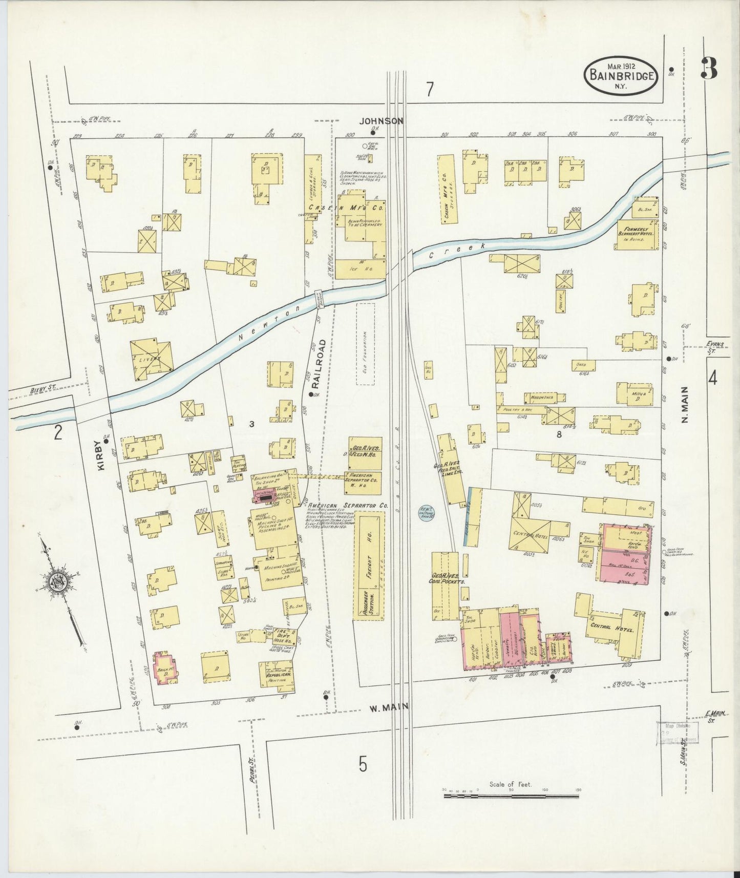 Sanborn Fire Insurance Map from Bainbridge, Chenango County, New York (1912), Sheet #0003 - Complete Map Set gallery image, historic Sanborn map, vintage wall art, New York New York