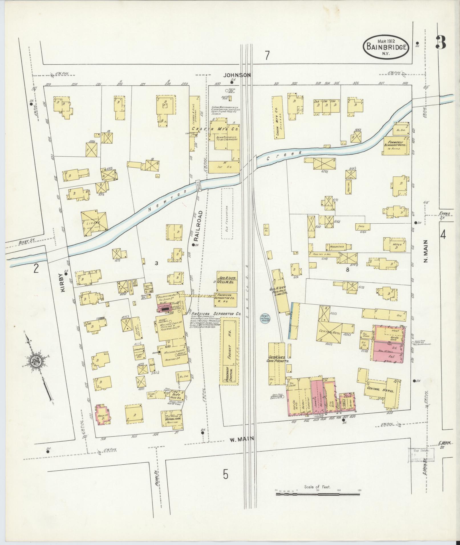 Sanborn Fire Insurance Map from Bainbridge, Chenango County, New York (1912), Sheet #0003 - Complete Map Set gallery image, historic Sanborn map, vintage wall art, New York New York