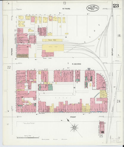 Sanborn Fire Insurance Map from Marietta, Washington County, Ohio (1907), Sheet #0023 - Historic Sanborn Fire Insurance Map Print, vintage old map wall art, antique decor, genealogy gift, Ohio Ohio map