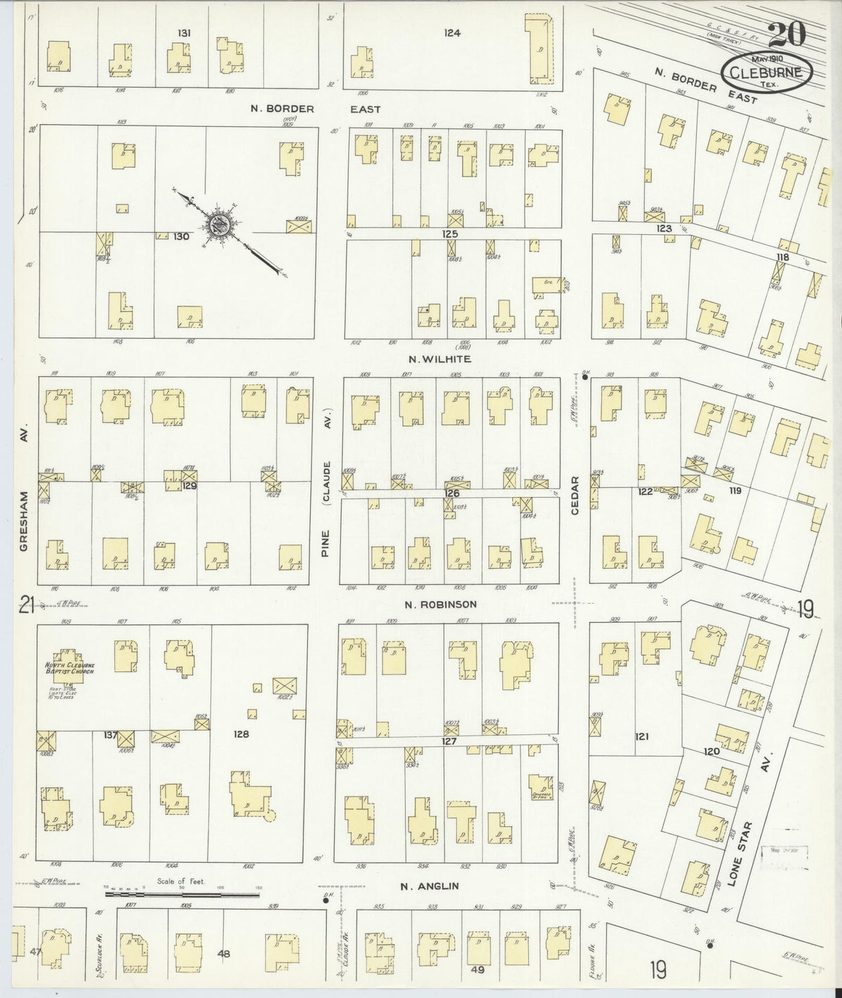 Sanborn Fire Insurance Map from Cleburne, Johnson County, Texas (1910), Sheet #0020 - Complete Map Set gallery image, historic Sanborn map, vintage wall art, Texas Texas