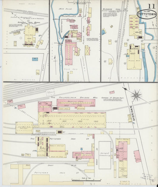 Sanborn Fire Insurance Map from Pottstown, Montgomery County, Pennsylvania (1891), Sheet #0011 - Historic Sanborn Fire Insurance Map Print, vintage old map wall art, antique decor, genealogy gift, Pennsylvania Pennsylvania map