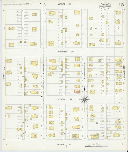 Sanborn Fire Insurance Map from Stillwater, Payne County, Oklahoma (1907), Sheet #0005 - Complete Map Set gallery image, historic Sanborn map, vintage wall art, Oklahoma Oklahoma