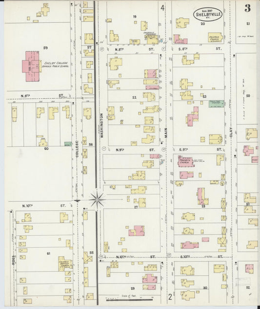 Sanborn Fire Insurance Map from Shelbyville, Shelby County, Kentucky (1897), Sheet #0003 - Historic Sanborn Fire Insurance Map Print, vintage old map wall art, antique decor, genealogy gift, Kentucky Kentucky map