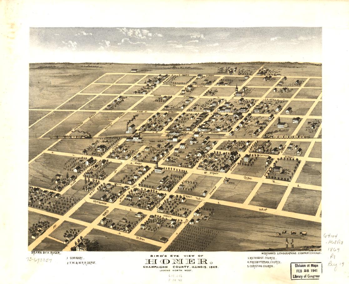 Bird's eye view of Homer, Champaighn [sic] County, Illinois 1869. (1869) – Historic Bird’s-Eye View Panorama Print
