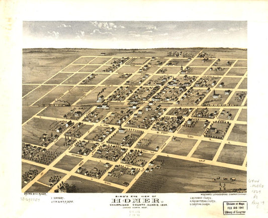 Bird's eye view of Homer, Champaighn [sic] County, Illinois 1869. (1869) – Historic Bird’s-Eye View Panorama Print