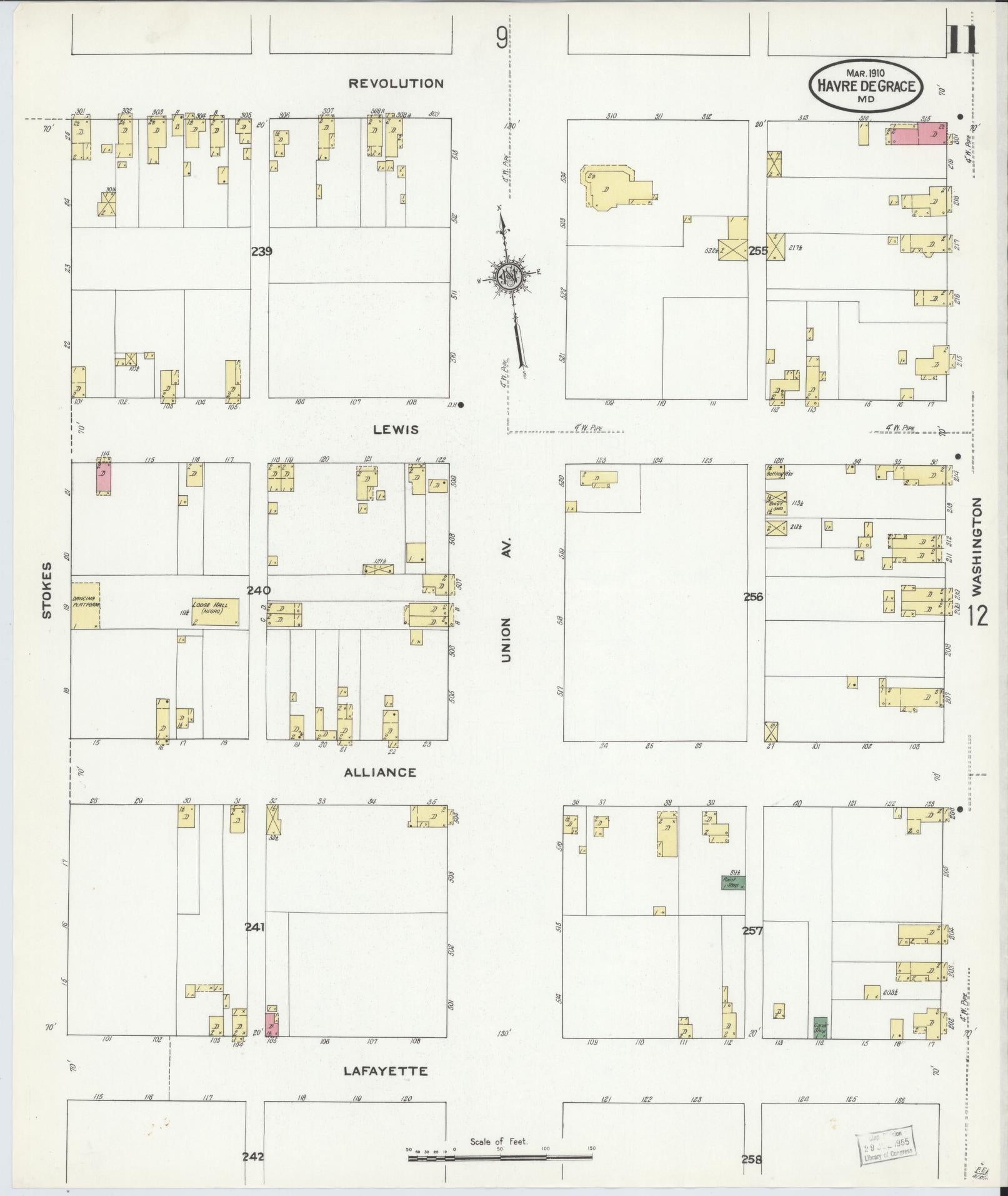 Sanborn Fire Insurance Map from Havre De Grace, Harford County, Maryland (1910), Sheet #0011 - Historic Sanborn Fire Insurance Map Print, vintage old map wall art