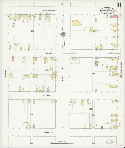 Sanborn Fire Insurance Map from Havre De Grace, Harford County, Maryland (1910), Sheet #0011 - Historic Sanborn Fire Insurance Map Print, vintage old map wall art