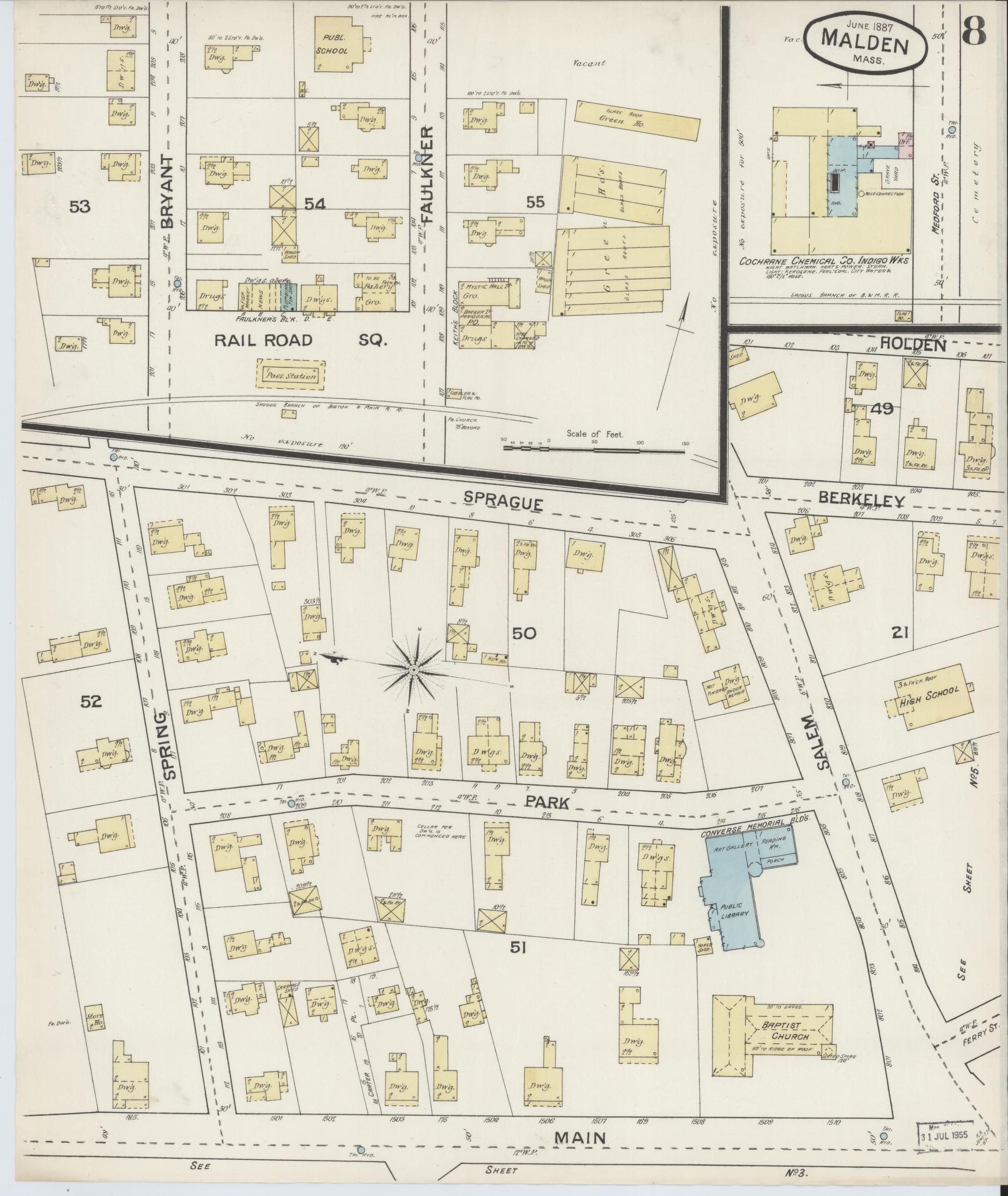 Sanborn Fire Insurance Map from Malden, Middlesex County, Massachusetts (1887), Sheet #0008 - Complete Map Set gallery image, historic Sanborn map, vintage wall art, Massachusetts Massachusetts