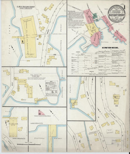 Sanborn Fire Insurance Map from Boothbay Harbor, Lincoln County, Maine (1910), Sheet #0001 - Complete Map Set gallery image, historic Sanborn map, vintage wall art, Maine Maine