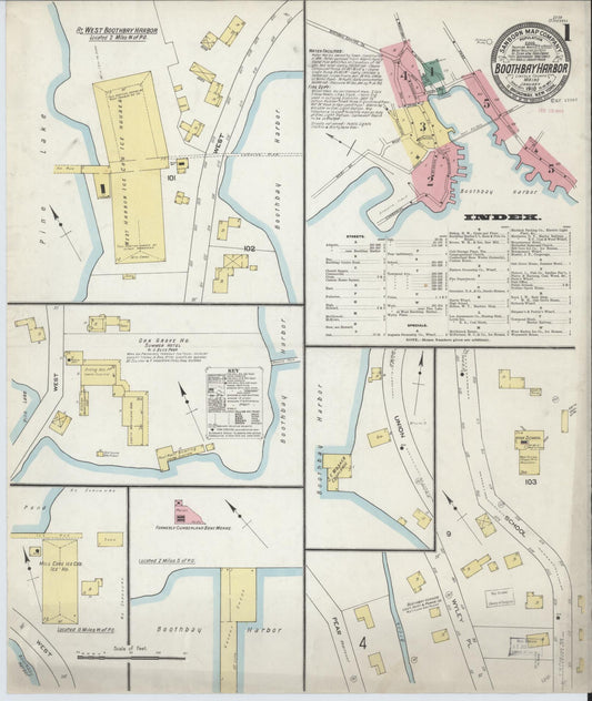 Sanborn Fire Insurance Map from Boothbay Harbor, Lincoln County, Maine (1910), Sheet #0001 - Complete Map Set gallery image, historic Sanborn map, vintage wall art, Maine Maine