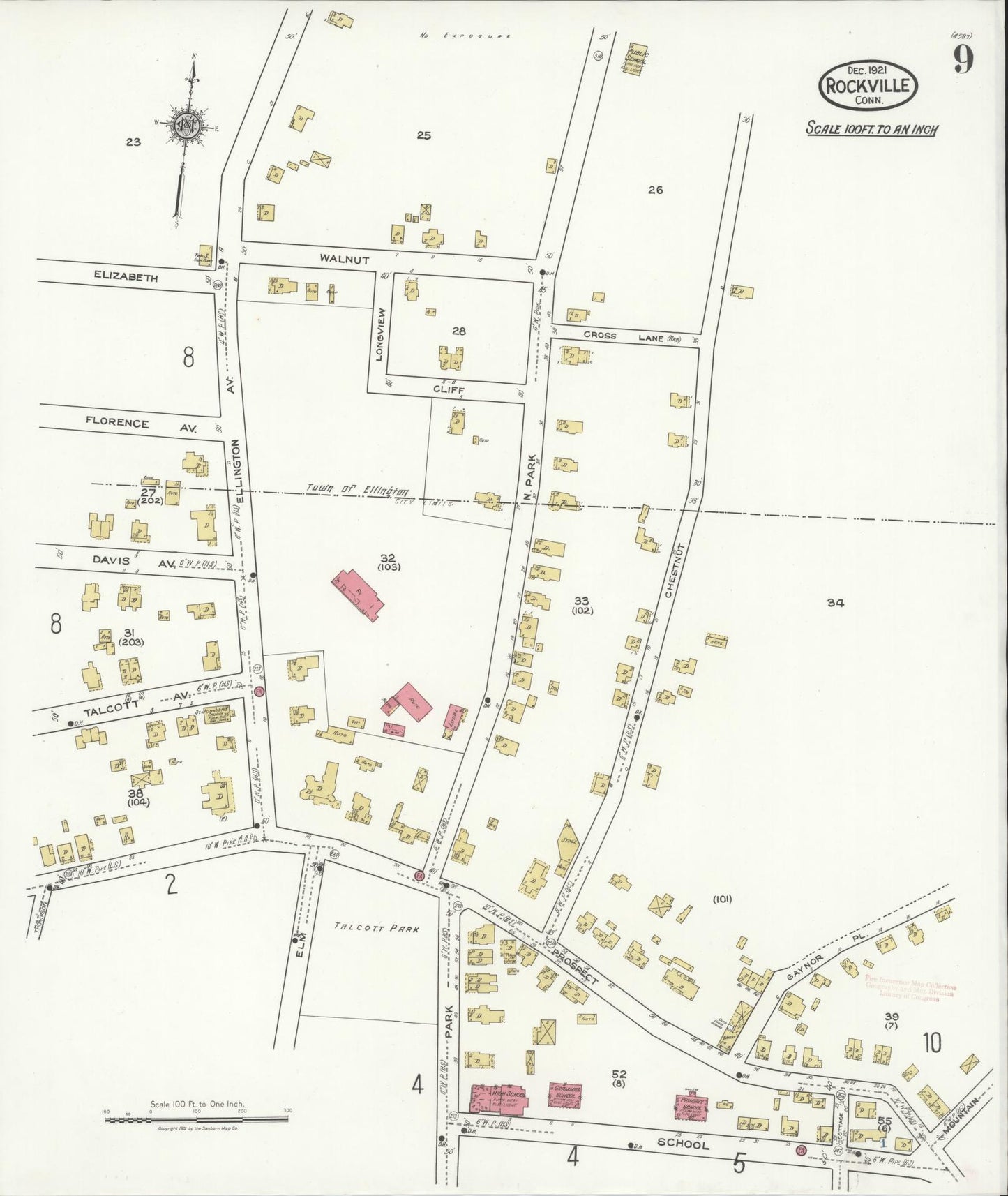Sanborn Fire Insurance Map from Rockville, Tolland County, Connecticut (1921), Sheet #0009 - Complete Map Set gallery image, historic Sanborn map, vintage wall art, Connecticut Connecticut