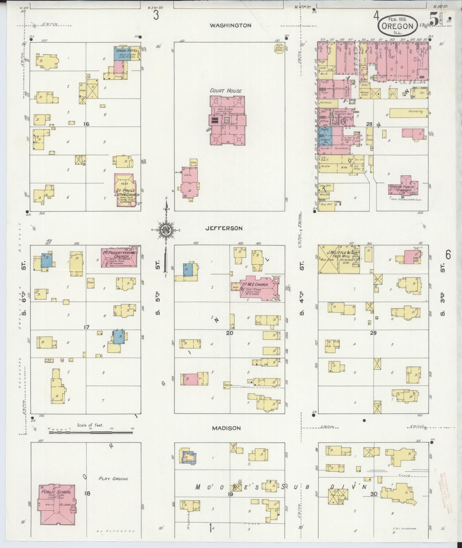 Sanborn Fire Insurance Map from Oregon, Ogle County, Illinois (1913), Sheet #0005 - Historic Sanborn Fire Insurance Map Print, vintage old map wall art, antique decor, genealogy gift, Illinois Illinois map