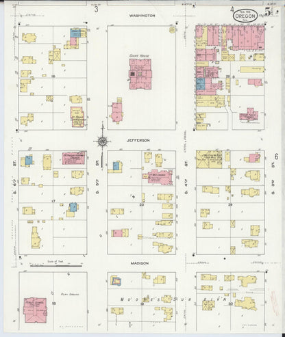 Sanborn Fire Insurance Map from Oregon, Ogle County, Illinois (1913), Sheet #0005 - Historic Sanborn Fire Insurance Map Print, vintage old map wall art, antique decor, genealogy gift, Illinois Illinois map