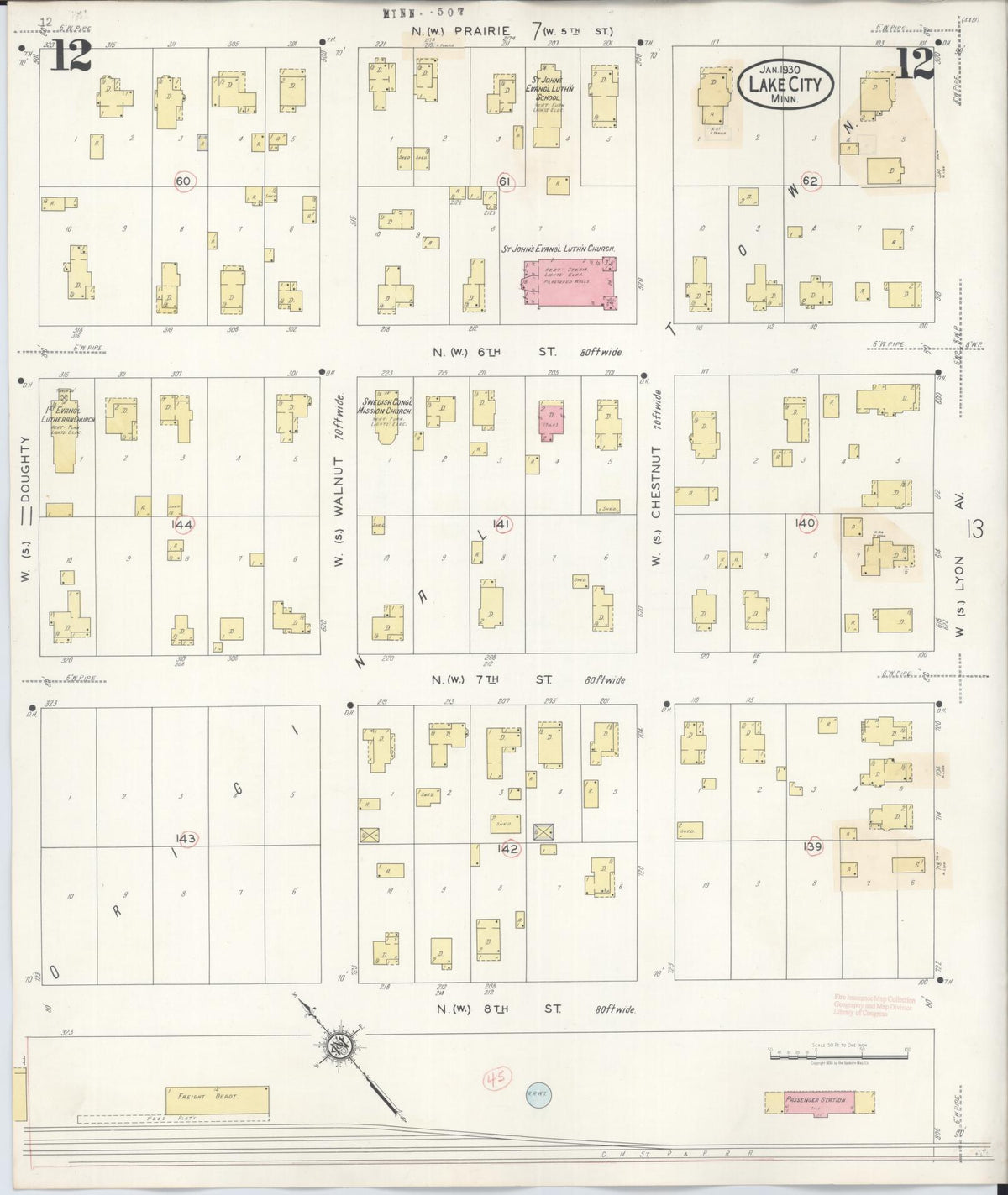 Sanborn Fire Insurance Map from Lake City, Wabasha County, Minnesota (1938), Sheet #0012 - Historic Sanborn Fire Insurance Map Print, vintage old map wall art, antique decor, genealogy gift, Minnesota Minnesota map