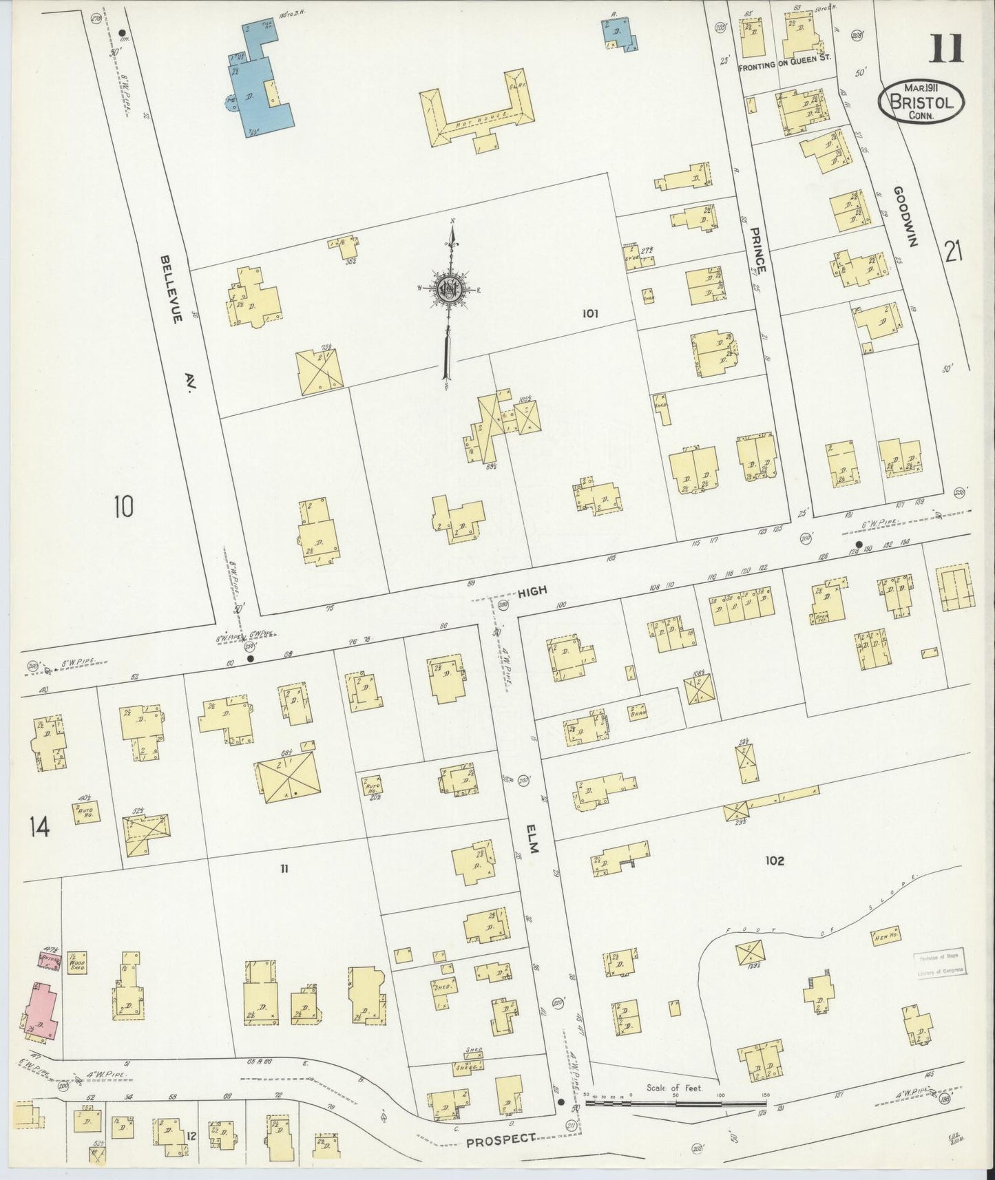 Sanborn Fire Insurance Map from Bristol, Hartford County, Connecticut (1911), Sheet #0011 - Complete Map Set gallery image, historic Sanborn map, vintage wall art, Connecticut Connecticut
