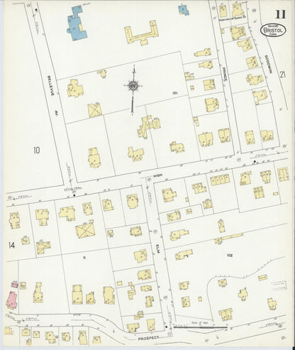 Sanborn Fire Insurance Map from Bristol, Hartford County, Connecticut (1911), Sheet #0011 - Complete Map Set gallery image, historic Sanborn map, vintage wall art, Connecticut Connecticut