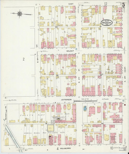Sanborn Fire Insurance Map from Madison, Jefferson County, Indiana (1911), Sheet #0005 - Historic Sanborn Fire Insurance Map Print, vintage old map wall art, antique decor, genealogy gift, Indiana Indiana map