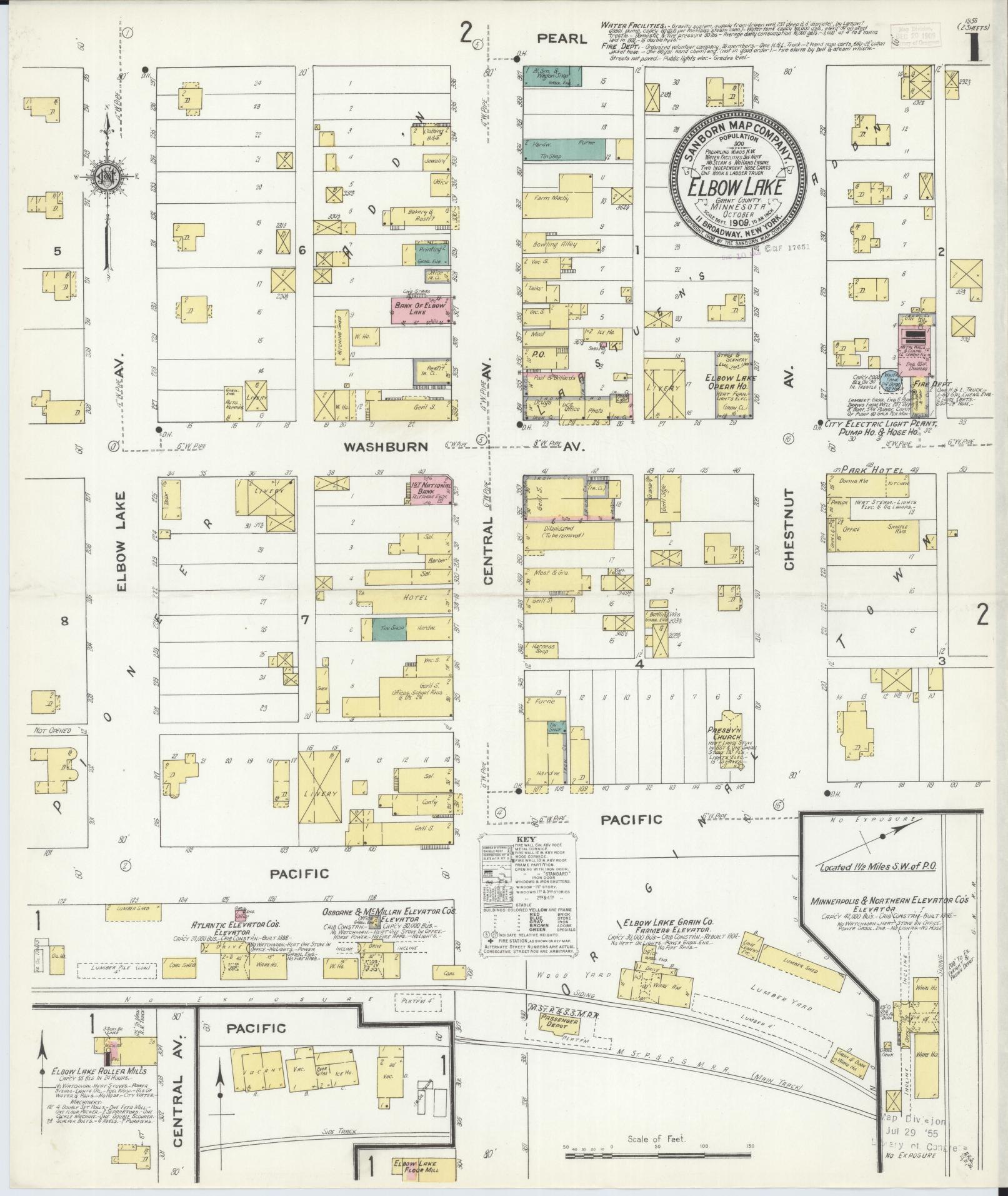 Sanborn Fire Insurance Map from Elbow Lake, Grant County, Minnesota (1909), Sheet #0001 - Historic Sanborn Fire Insurance Map Print, vintage old map wall art, antique decor, genealogy gift, Minnesota Minnesota map