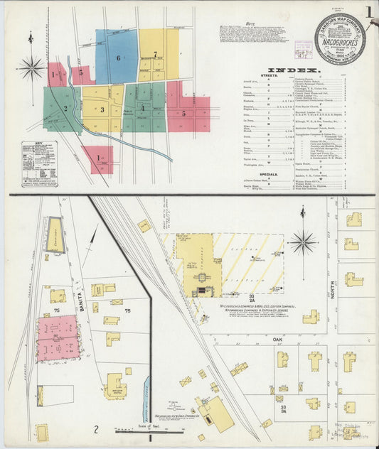 Sanborn Fire Insurance Map from Nacogdoches, Nacogdoches County, Texas (1906), Sheet #0001 - Historic Sanborn Fire Insurance Map Print, vintage old map wall art, antique decor, genealogy gift, Texas Texas map