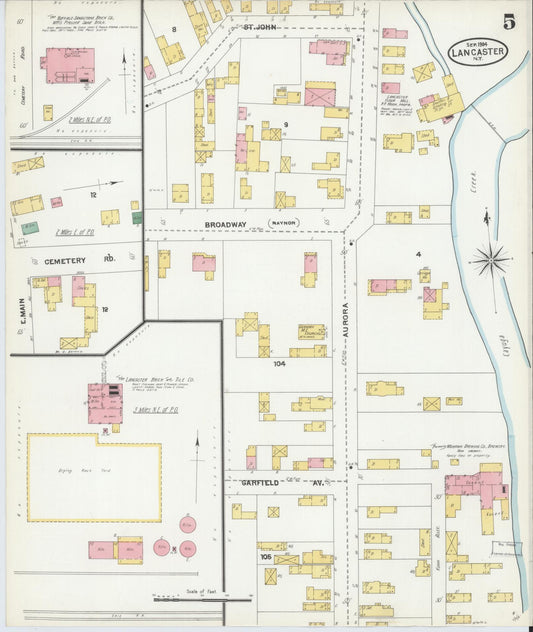 Sanborn Fire Insurance Map from Lancaster, Erie County, New York (1904), Sheet #0005 - Historic Sanborn Fire Insurance Map Print, vintage old map wall art, antique decor, genealogy gift, New York New York map