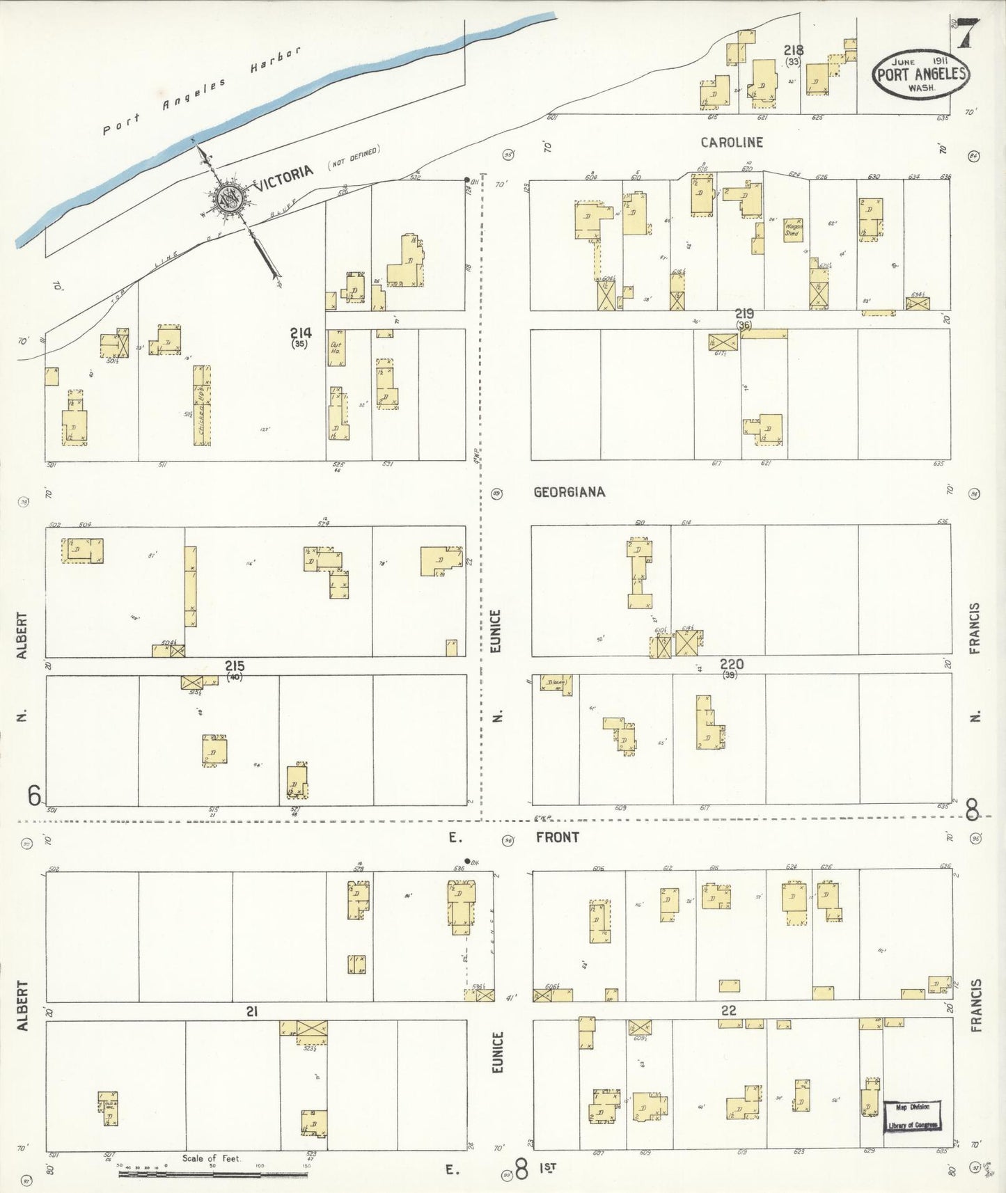 Sanborn Fire Insurance Map from Port Angeles, Clallam County, Washington (1911), Sheet #0007 - Complete Map Set gallery image, historic Sanborn map, vintage wall art, Washington Washington