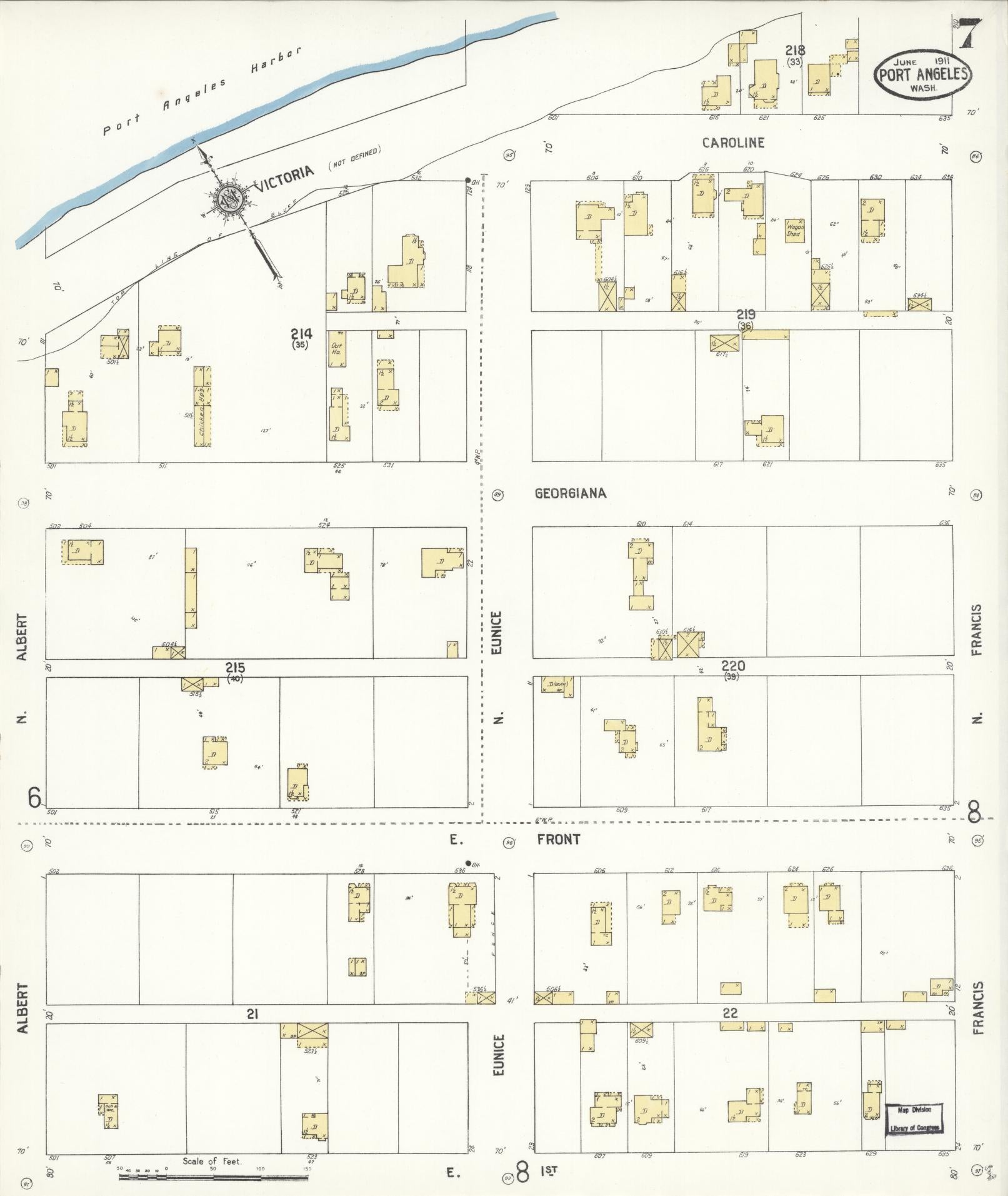 Sanborn Fire Insurance Map from Port Angeles, Clallam County, Washington (1911), Sheet #0007 - Complete Map Set gallery image, historic Sanborn map, vintage wall art, Washington Washington