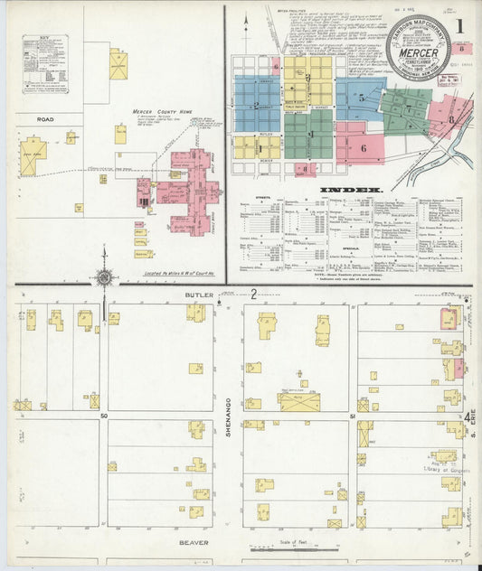 Sanborn Fire Insurance Map from Mercer, Mercer County, Pennsylvania (1910), Sheet #0001 - Historic Sanborn Fire Insurance Map Print, vintage old map wall art, antique decor, genealogy gift, Pennsylvania Pennsylvania map