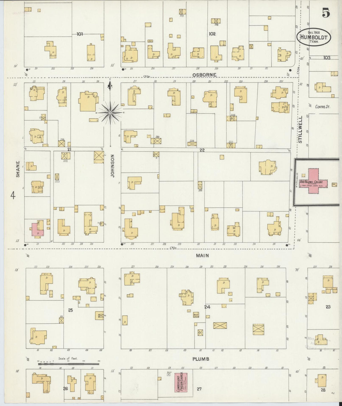 Sanborn Fire Insurance Map from Humboldt, Gibson County, Tennessee (1900), Sheet #0005 - Historic Sanborn Fire Insurance Map Print, vintage old map wall art, antique decor, genealogy gift, Tennessee Tennessee map