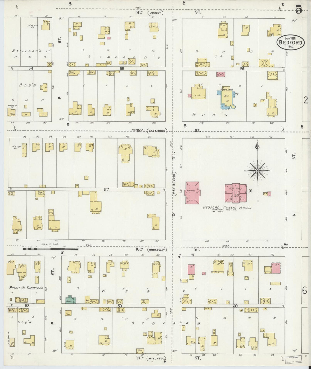 Sanborn Fire Insurance Map from Bedford, Lawrence County, Indiana (1898), Sheet #0005 - Historic Sanborn Fire Insurance Map Print, vintage old map wall art, antique decor, genealogy gift, Indiana Indiana map