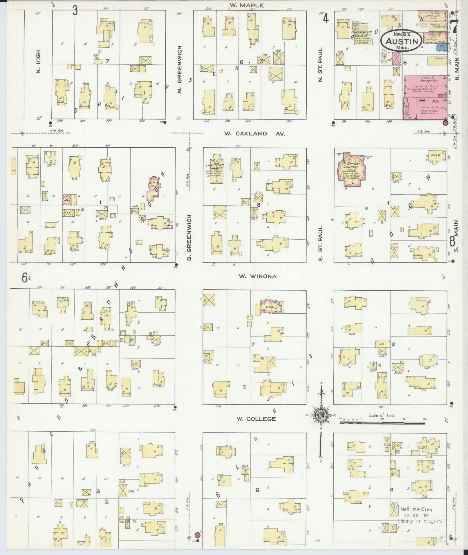 Sanborn Fire Insurance Map from Austin, Mower County, Minnesota (1910), Sheet #0007 - Complete Map Set gallery image, historic Sanborn map, vintage wall art, Minnesota Minnesota