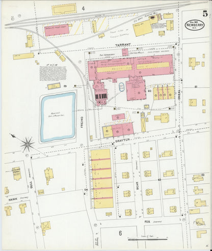 Sanborn Fire Insurance Map from Newberry, Newberry County, South Carolina (1905), Sheet #0005 - Complete Map Set gallery image, historic Sanborn map, vintage wall art, South Carolina South Carolina