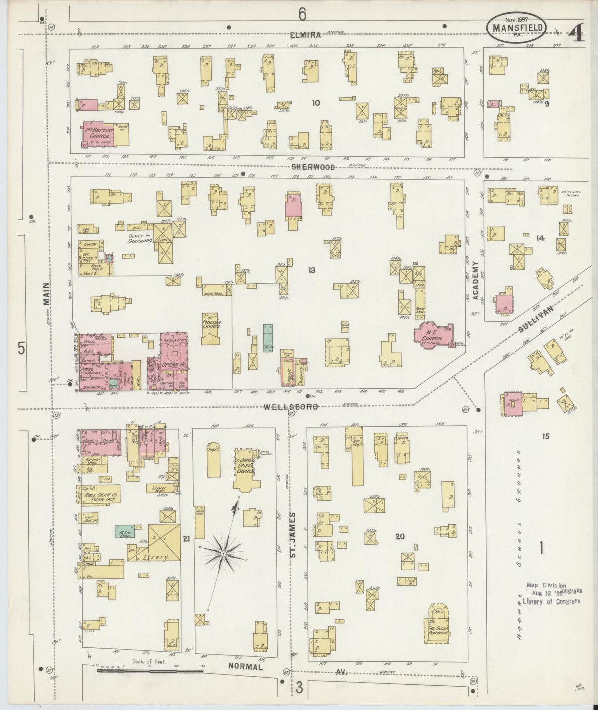Sanborn Fire Insurance Map from Mansfield, Tioga County, Pennsylvania (1892), Sheet #0004 - Historic Sanborn Fire Insurance Map Print, vintage old map wall art, antique decor, genealogy gift, Pennsylvania Pennsylvania map