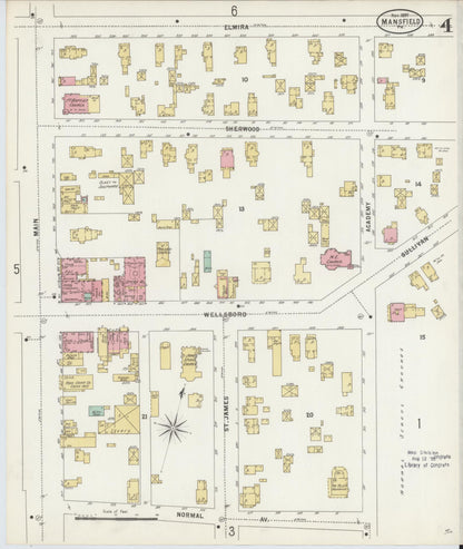 Sanborn Fire Insurance Map from Mansfield, Tioga County, Pennsylvania (1892), Sheet #0004 - Historic Sanborn Fire Insurance Map Print, vintage old map wall art, antique decor, genealogy gift, Pennsylvania Pennsylvania map