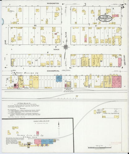 Sanborn Fire Insurance Map from Pierce City, Lawrence County, Missouri (1918), Sheet #0005 - Historic Sanborn Fire Insurance Map Print, vintage old map wall art, antique decor, genealogy gift, Missouri Missouri map