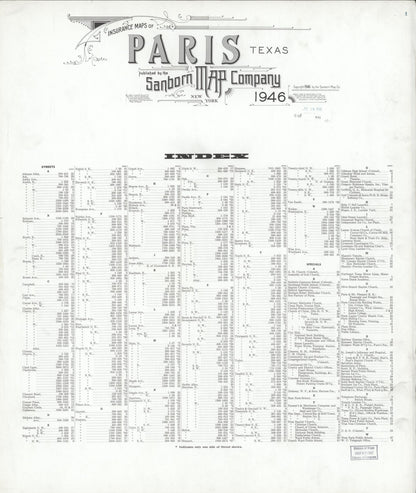 Sanborn Fire Insurance Map from Paris, Lamar County, Texas (1946), Sheet #0001 - Historic Sanborn Fire Insurance Map Print, vintage old map wall art, antique decor, genealogy gift, Texas Texas map
