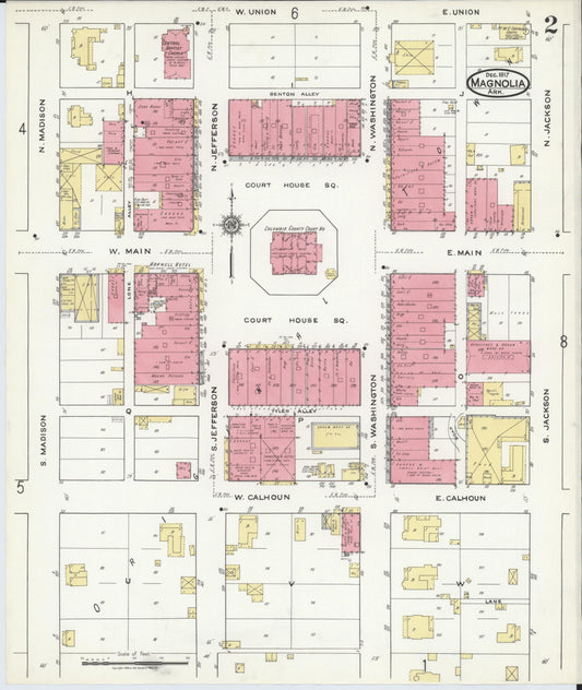 Sanborn Fire Insurance Map from Magnolia, Columbia County, Arkansas (1917), Sheet #0002 - Historic Sanborn Fire Insurance Map Print, vintage old map wall art, antique decor, genealogy gift, Arkansas Arkansas map