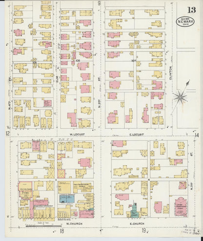 Sanborn Fire Insurance Map from Newark, Licking County, Ohio (1905), Sheet #0013 - Historic Sanborn Fire Insurance Map Print, vintage old map wall art, antique decor, genealogy gift, Ohio Ohio map