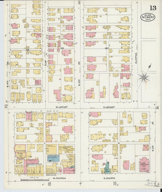Sanborn Fire Insurance Map from Newark, Licking County, Ohio (1905), Sheet #0013 - Historic Sanborn Fire Insurance Map Print, vintage old map wall art, antique decor, genealogy gift, Ohio Ohio map