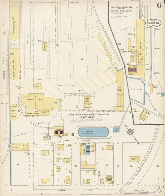 Sanborn Fire Insurance Map from Enumclaw, King County, Washington (1914), Sheet #0006 - Historic Sanborn Fire Insurance Map Print, vintage old map wall art, antique decor, genealogy gift, Washington Washington map