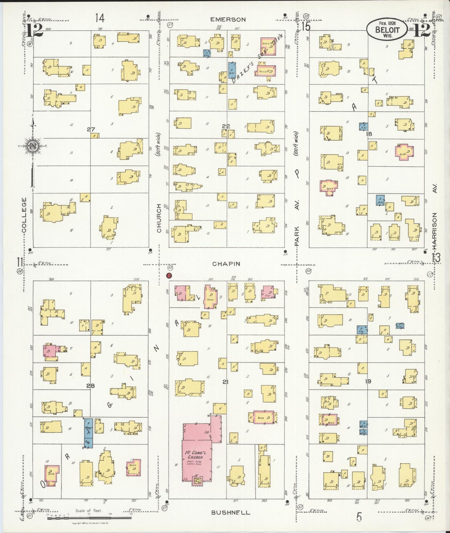 Sanborn Fire Insurance Map from Beloit, Rock County, Wisconsin (1926), Sheet #0012 - Complete Map Set gallery image, historic Sanborn map, vintage wall art, Wisconsin Wisconsin