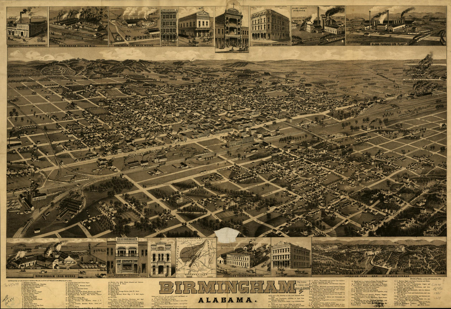 Birmingham, Alabama. (1885) – Historic Bird’s-Eye View Panorama Print