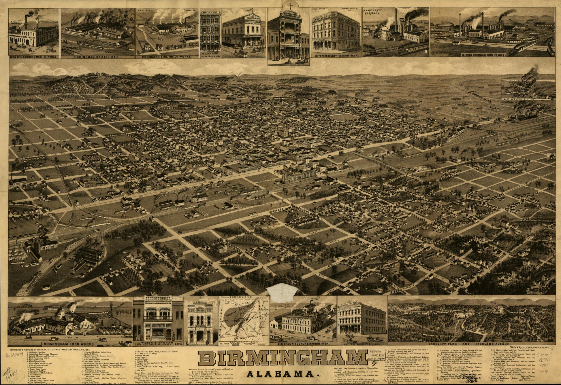 Birmingham, Alabama. (1885) – Historic Bird’s-Eye View Panorama Print