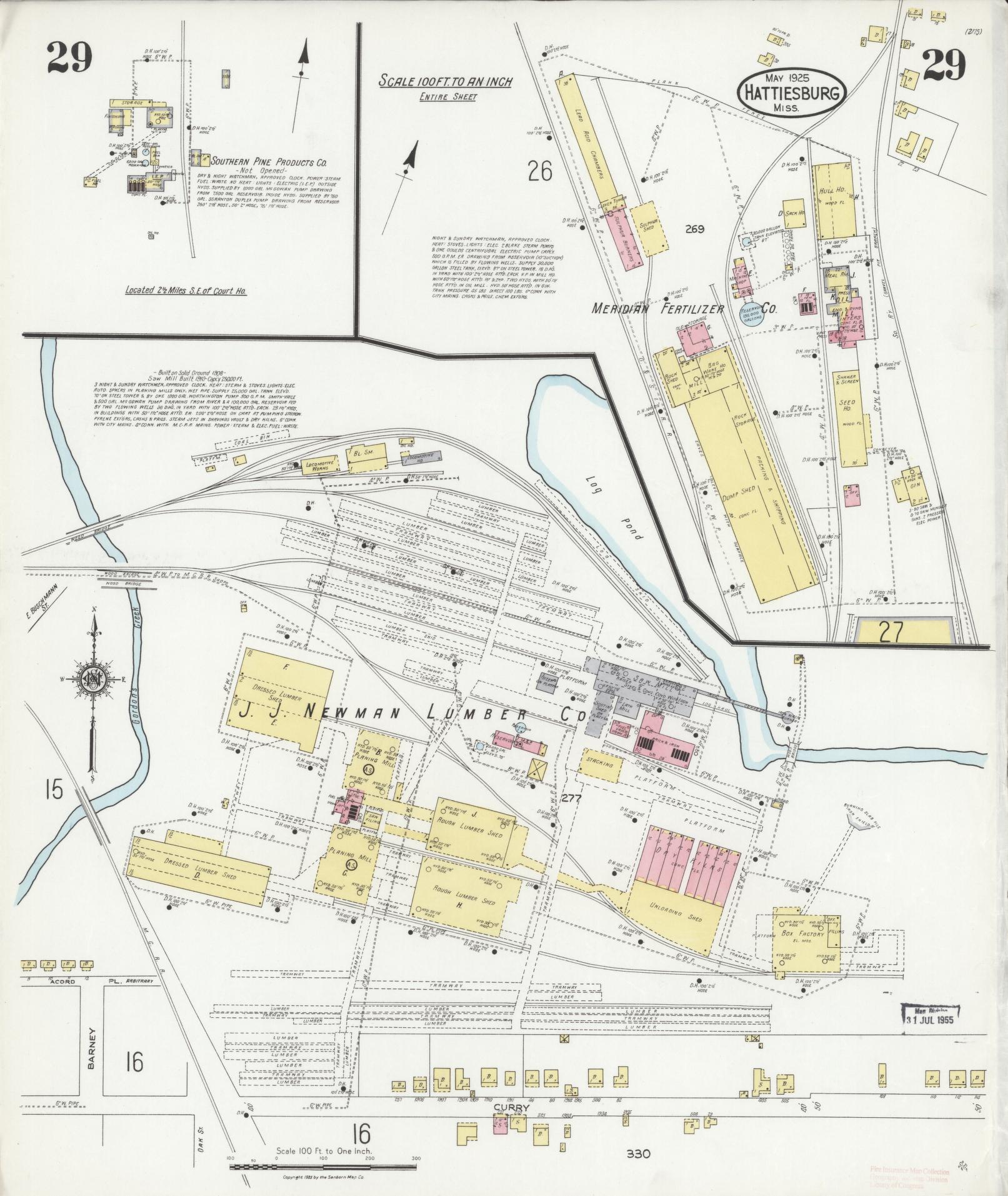 Sanborn Fire Insurance Map from Hattiesburg, Forrest County, Mississippi (1925), Sheet #0029 - Complete Map Set gallery image, historic Sanborn map, vintage wall art, Mississippi Mississippi