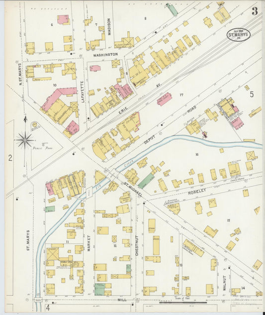 Sanborn Fire Insurance Map from Saint Marys, Elk County, Pennsylvania (1898), Sheet #0003 - Historic Sanborn Fire Insurance Map Print, vintage old map wall art, antique decor, genealogy gift, Pennsylvania Pennsylvania map