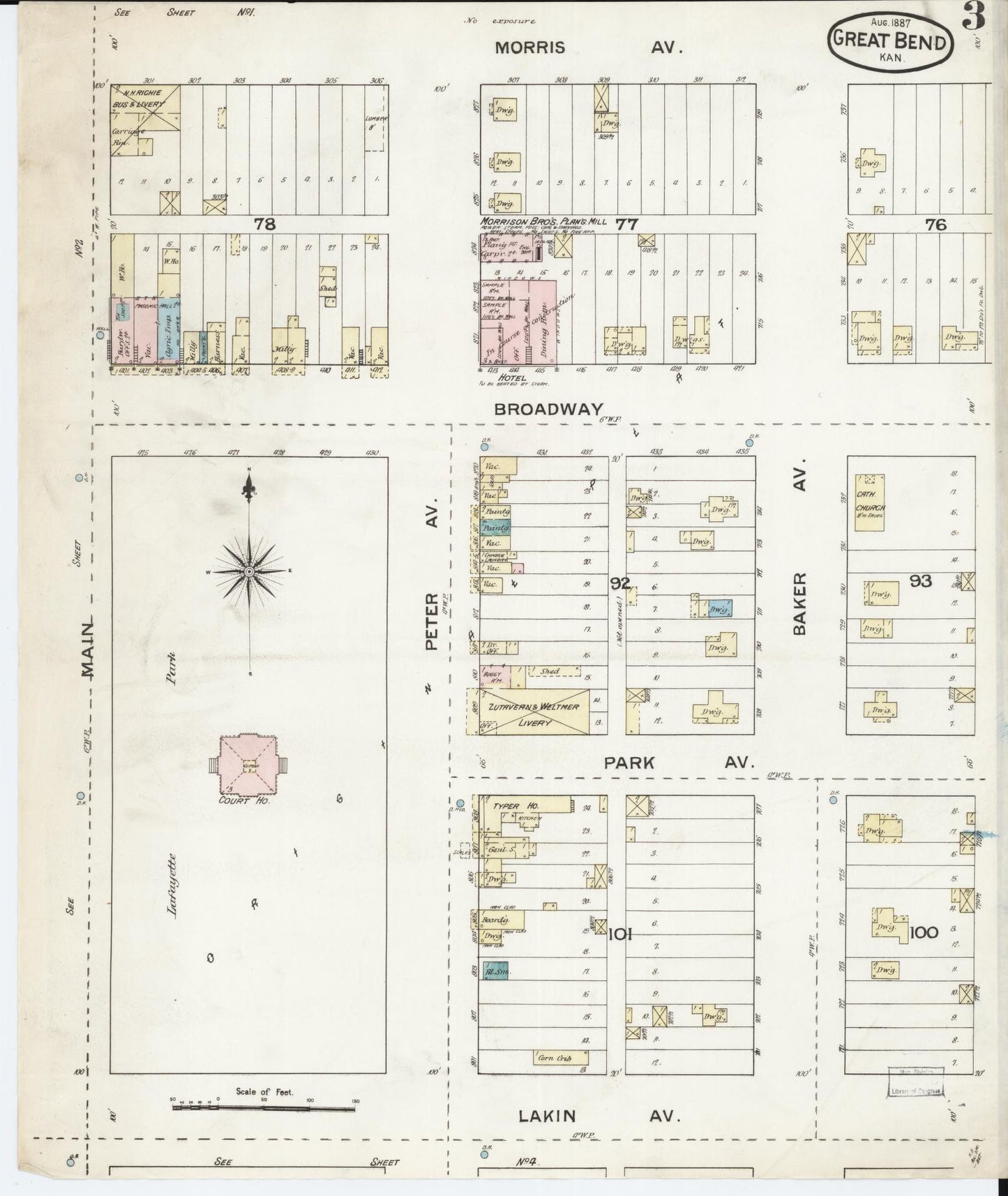 Sanborn Fire Insurance Map from Great Bend, Barton County, Kansas (1887), Sheet #0003 - Historic Sanborn Fire Insurance Map Print, vintage old map wall art, antique decor, genealogy gift, Kansas Kansas map
