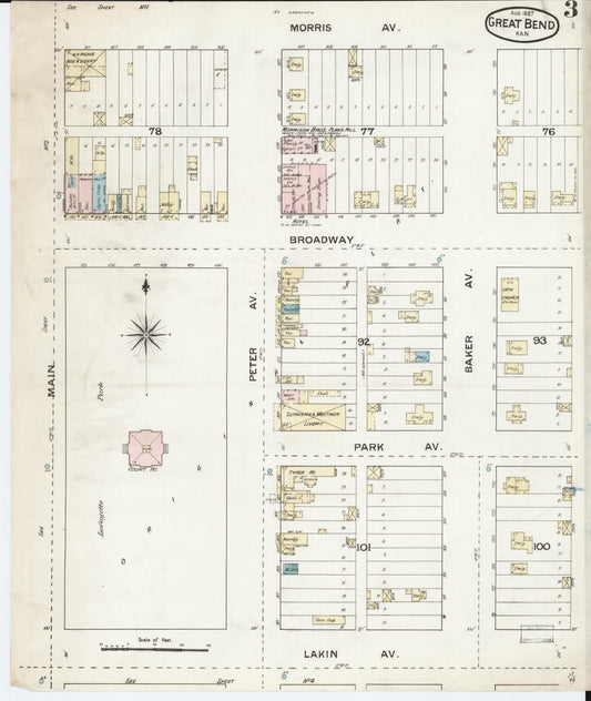 Sanborn Fire Insurance Map from Great Bend, Barton County, Kansas (1887), Sheet #0003 - Historic Sanborn Fire Insurance Map Print, vintage old map wall art, antique decor, genealogy gift, Kansas Kansas map