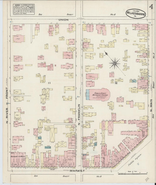 Sanborn Fire Insurance Map from Wilkes Barre, Luzerne County, Pennsylvania (1884), Sheet #0004 - Historic Sanborn Fire Insurance Map Print, vintage old map wall art, antique decor, genealogy gift, Pennsylvania Pennsylvania map