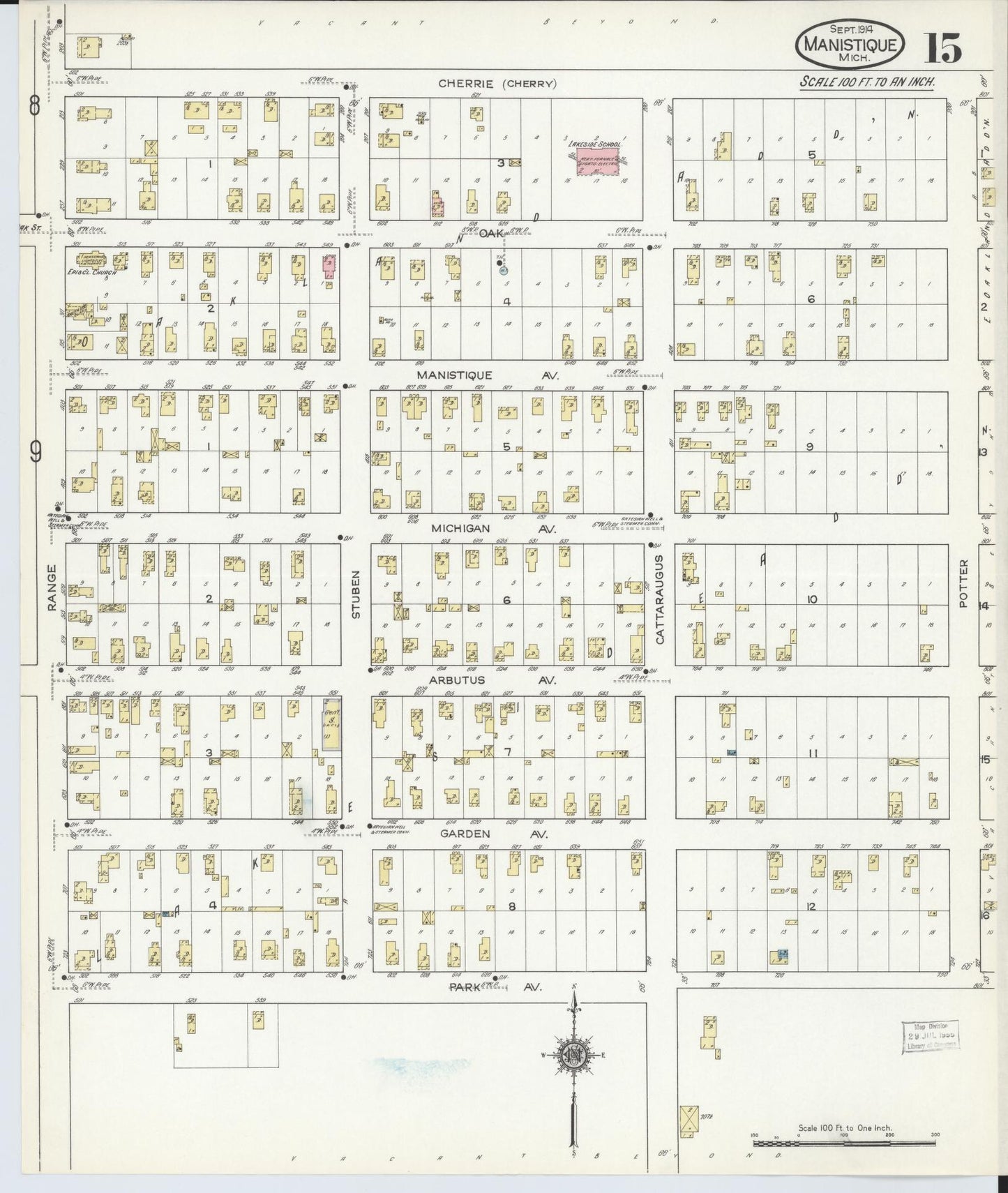 Sanborn Fire Insurance Map from Manistique, Schoolcraft County, Michigan (1914), Sheet #0015 - Complete Map Set gallery image, historic Sanborn map, vintage wall art, Michigan Michigan